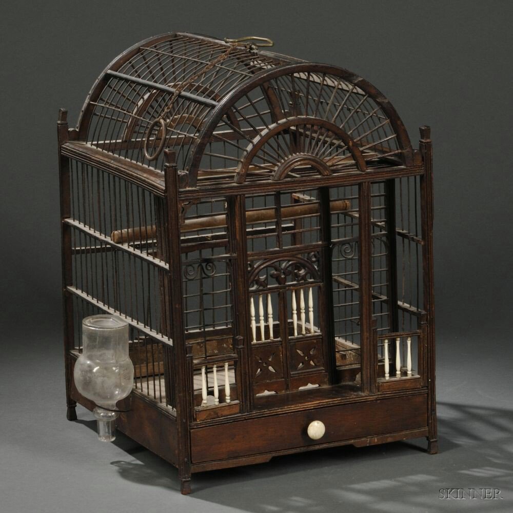 Appraisal: French Mahogany and Bone Birdcage second half th century domed