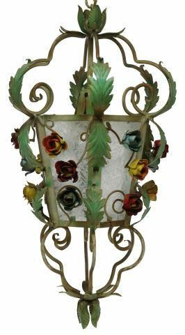 Appraisal: Italian painted iron hall lantern chandelier mid th c vining