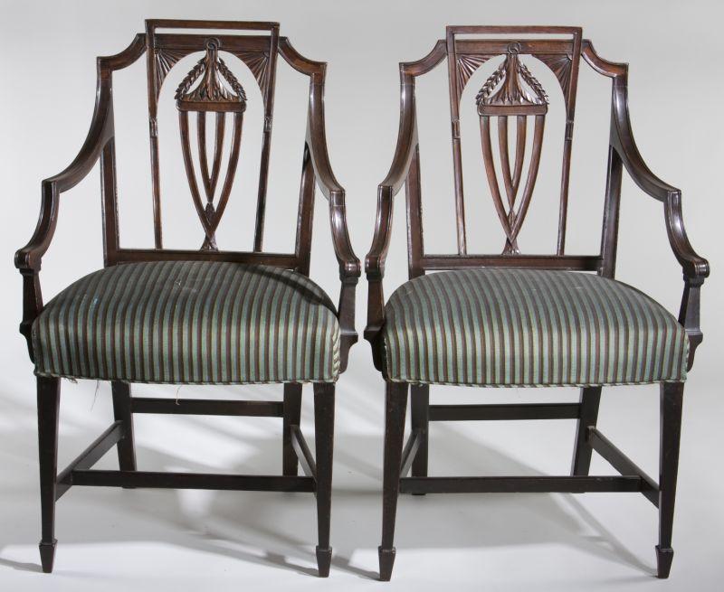 Appraisal: Pair English Hepplewhite Arm Chairs circa mahogany with beech secondary