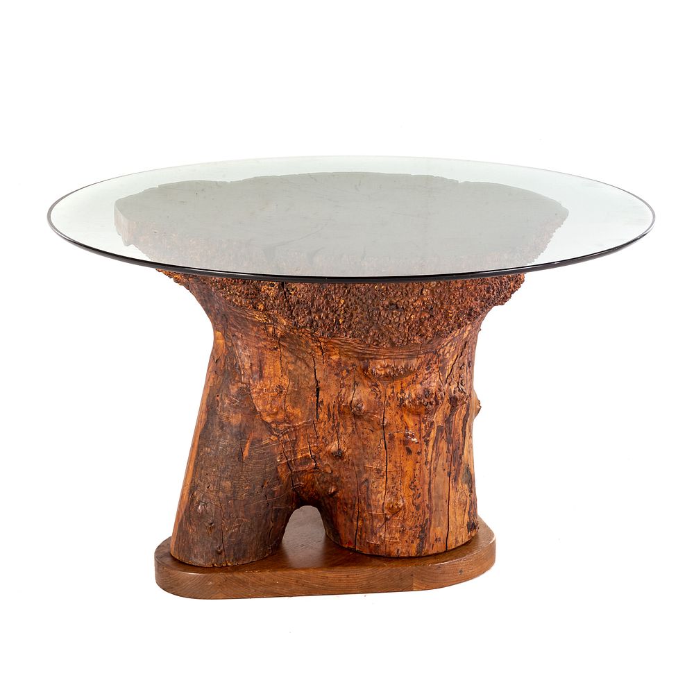 Appraisal: Live Edge Table with Circular Glass Top In the style