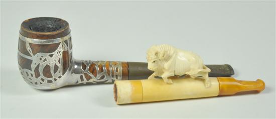 Appraisal: Silver Overlaid Pipe Meerschaum Cigarette Holder Early to mid th