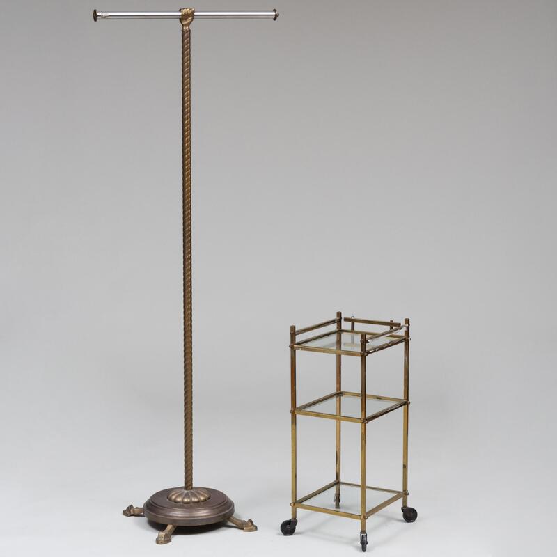 Appraisal: Modern Brass and Glass Three-Tier Table and a Brass and