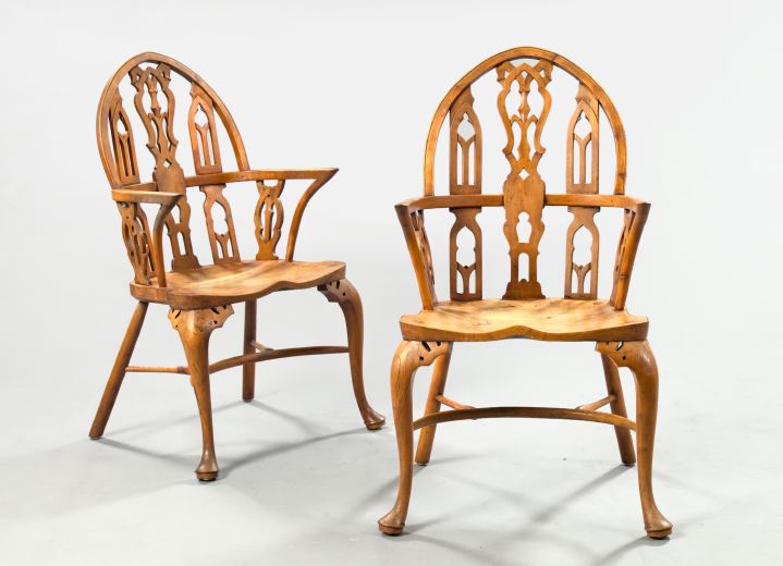 Appraisal: Pair of English Yewwood and Oak Windsor Chairs th century