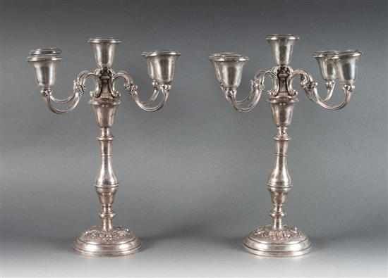 Appraisal: Pair of American weighted sterling silver five-light candelabra Gorham mid