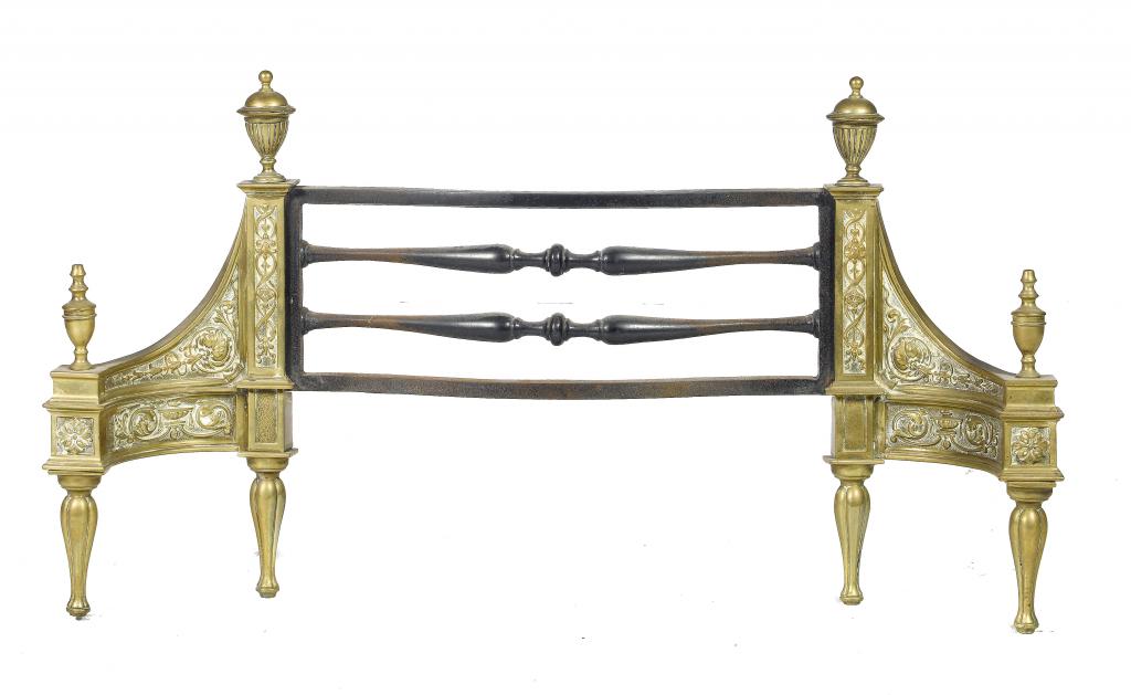 Appraisal: A NEO-CLASSICAL STYLE BRASS AND IRON SERPENTINE BASKET GRATE-FRONT with