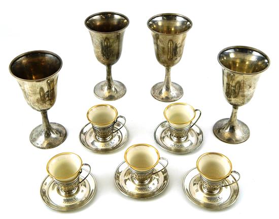 Appraisal: STERLING fourteen pieces including goblets and demitasse cups four Wallace