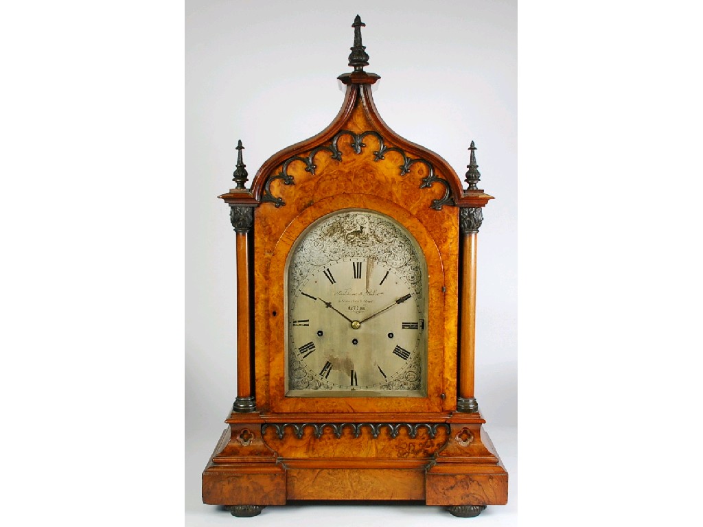 Appraisal: LARGE AND IMPRESSIVE TH CENTURY WALNUT QUARTER REPEATING BRACKET CLOCK