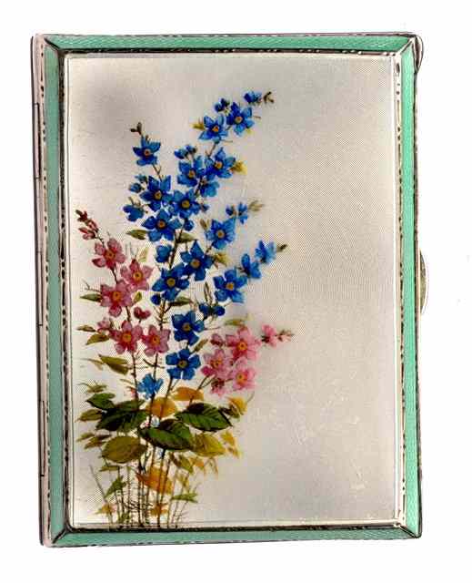 Appraisal: A SILVER AND ENAMEL CIGARETTE CASE decorated with flowers long