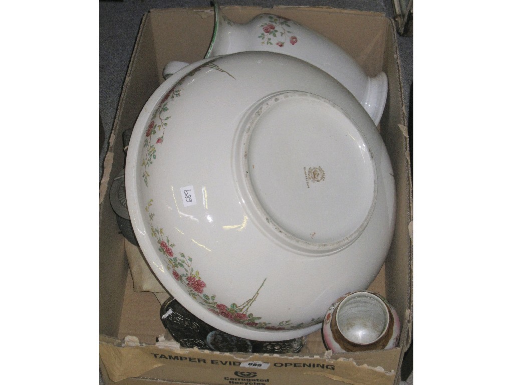 Appraisal: Box of assorted ceramic and EP items to include basin