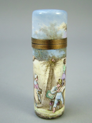 Appraisal: A late th century French gilt metal and enamel scent