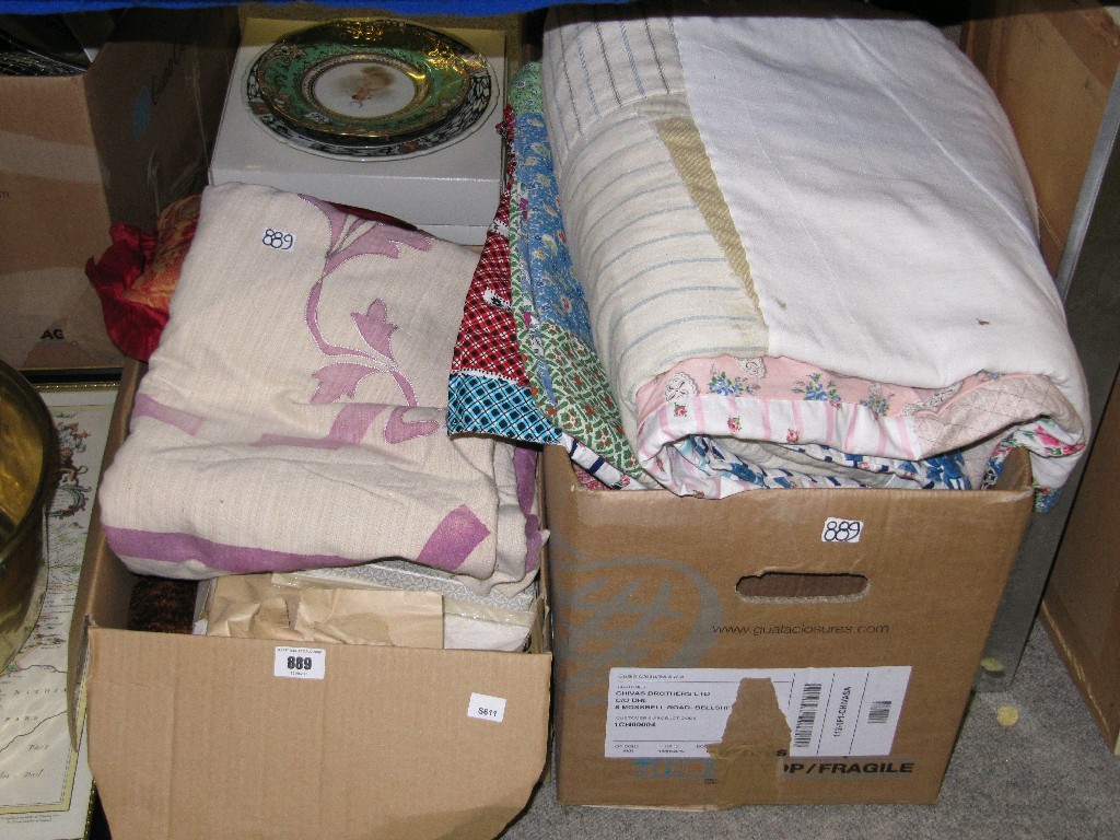 Appraisal: Lot comprising two boxes of assorted bed blankets linen etc