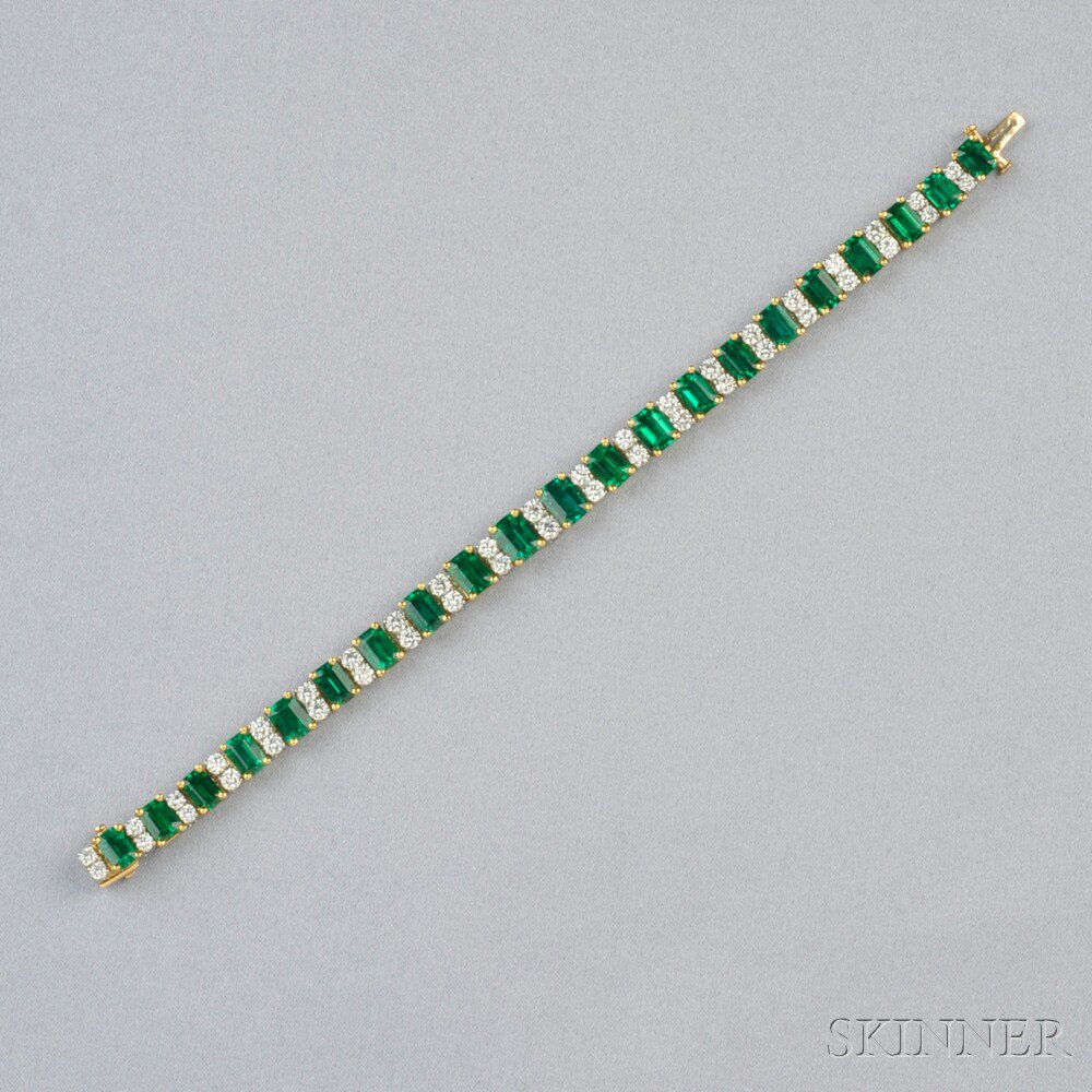 Appraisal: kt Gold Platinum Emerald and Diamond Bracelet Oscar Heyman Bros