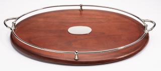 Appraisal: Two handled hardwood serving tray w Two handled hardwood serving