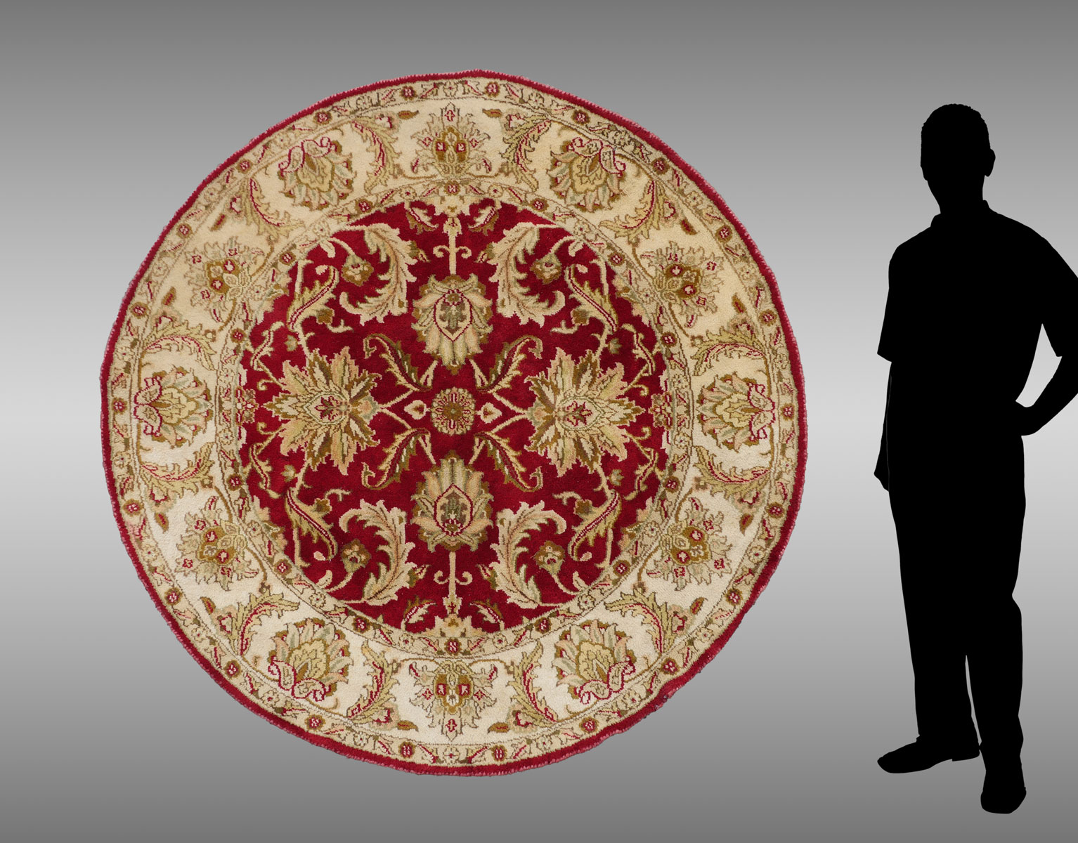 Appraisal: INDO-PERSIAN HAND KNOTTED WOOL ROUND RUG ' '' The red