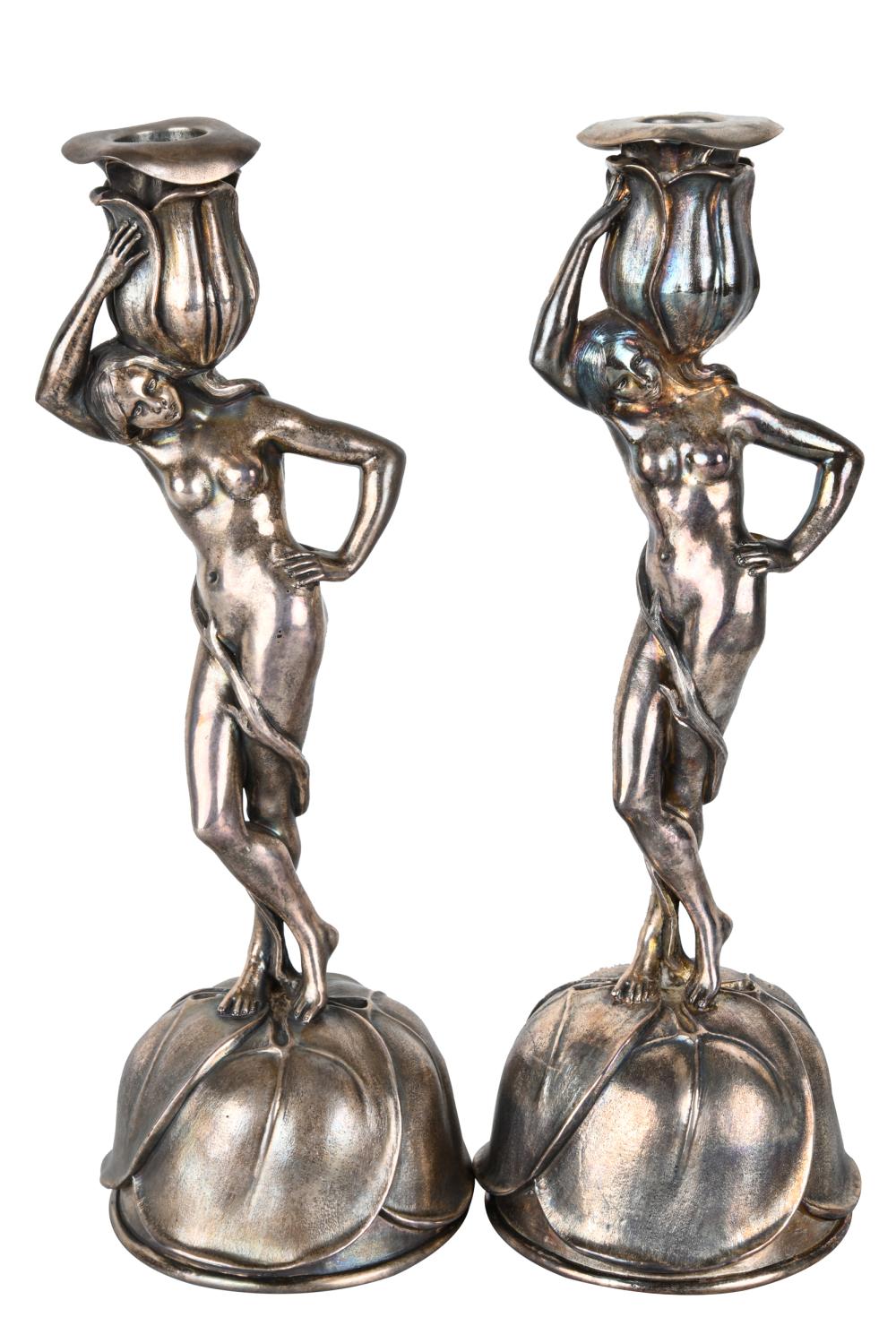 Appraisal: TWO CHRISTOFLE STERLING FIGURAL CANDLESTICKSeach with Christofle 'OC ' mark