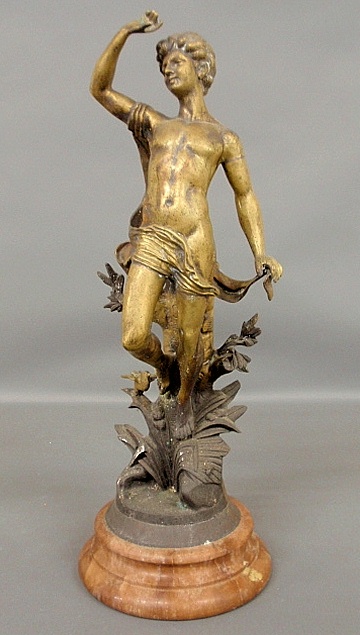 Appraisal: - Gilt bronze semi nude classical male figure leaning against