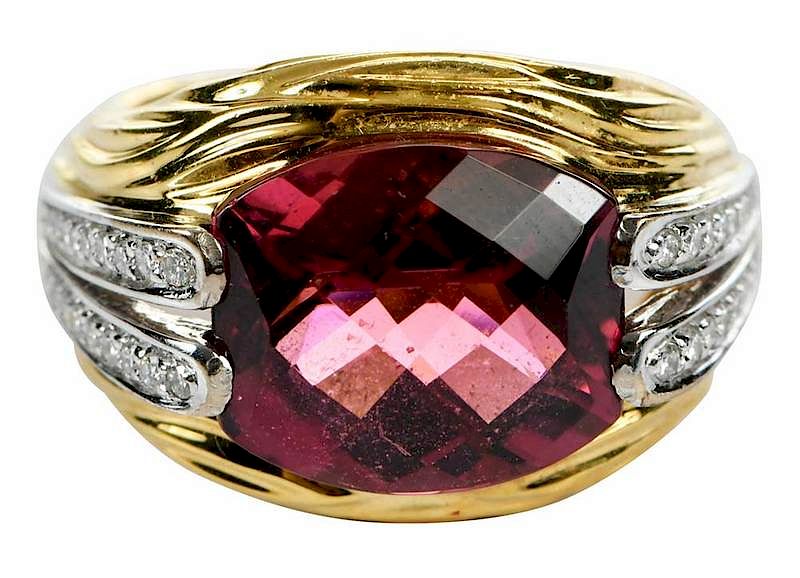 Appraisal: Spark kt Tourmaline Diamond Ring center cushion fancy cut tourmaline