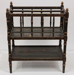 Appraisal: Georgian style chinoiserie decorated canterbury having partial gilt turned supports