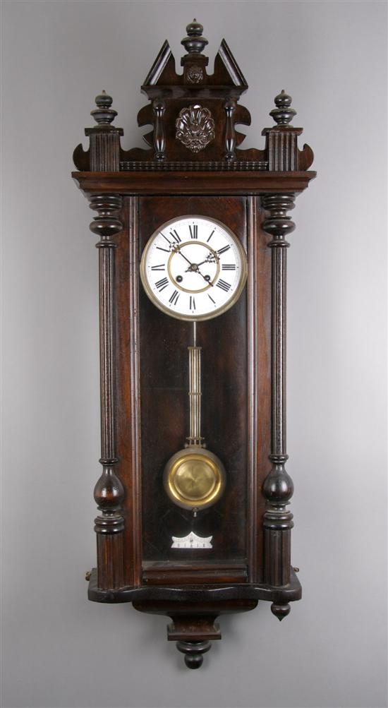 Appraisal: A Mahogany Wall Regulator Clock Height inches