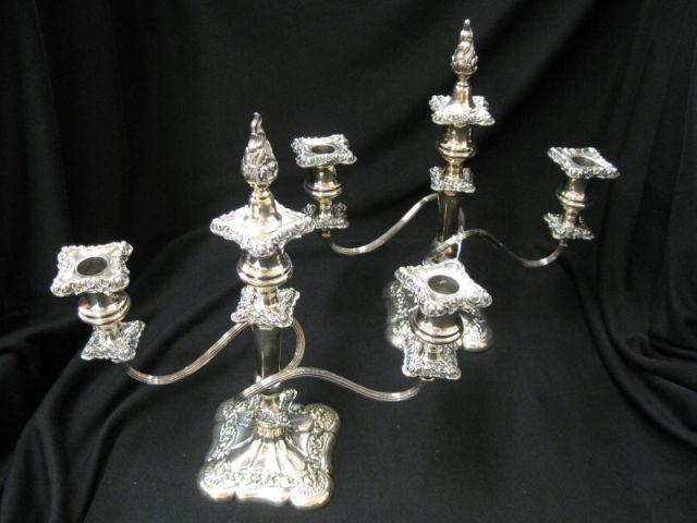 Appraisal: Pair of Silverplate Candelabra by International triple sconce with candle