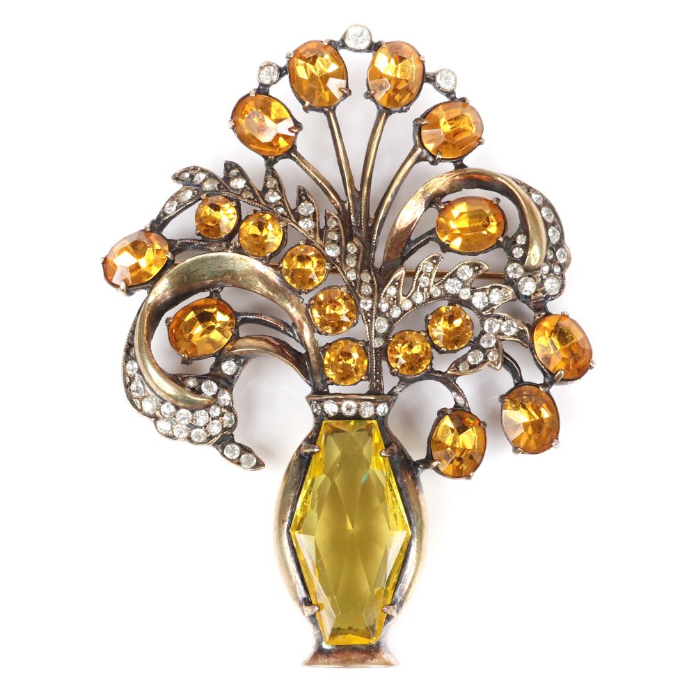 Appraisal: EISENBERG ORIGINAL STERLING VERMEIL FLOWERS AND VASE BROOCH WITH CITRINE