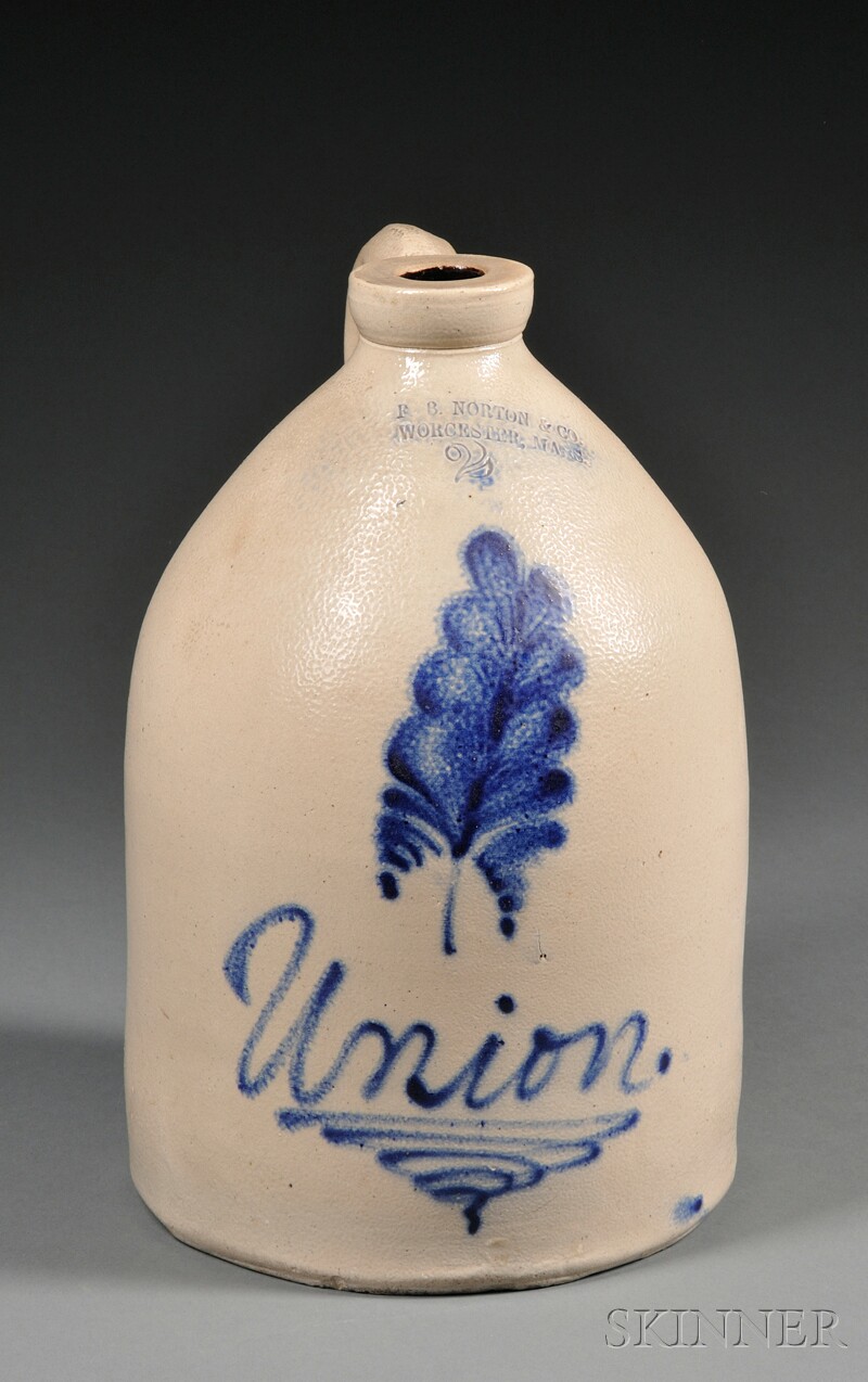 Appraisal: Norton Cobalt-decorated Union Stoneware Jug F B NORTON CO WORCESTER