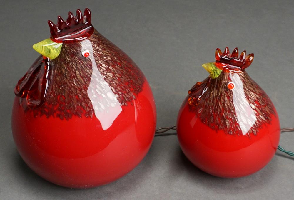 Appraisal: Two Contemporary Illuminated Red Glass Roosters