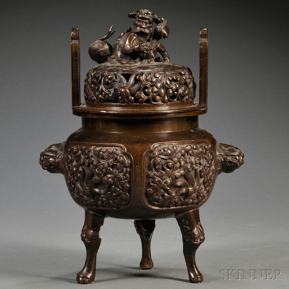 Appraisal: Bronze Censer China th century tripod with domed openwork cover