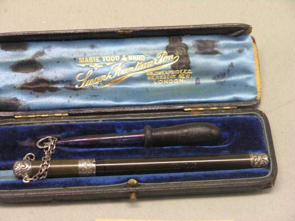 Appraisal: Mabie Todd and Bard Swan fountain pen set chatelaine pen