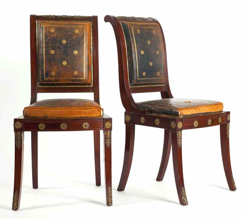 Appraisal: Pair of French Empire Style Side Chairslate th century mahogany