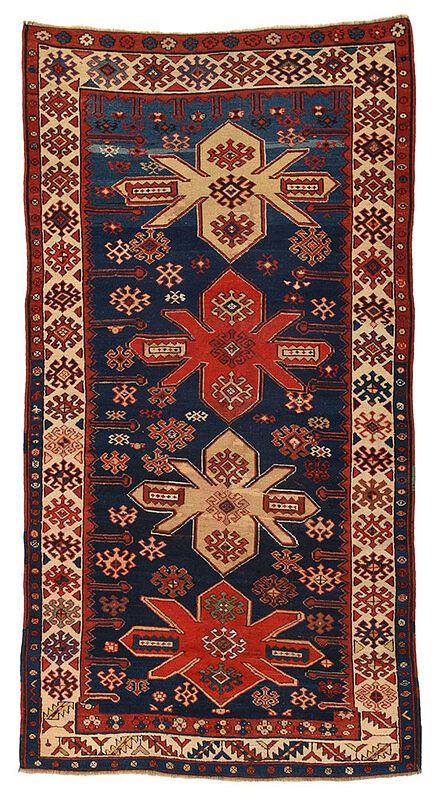 Appraisal: Kazak Rug th century four polygonal medallions on a dark