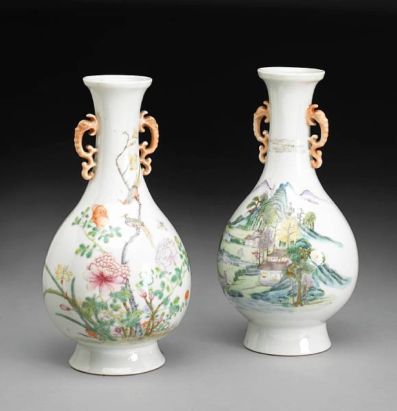 Appraisal: Two famille rose enameled porcelain vases Shende tang Marks Republic