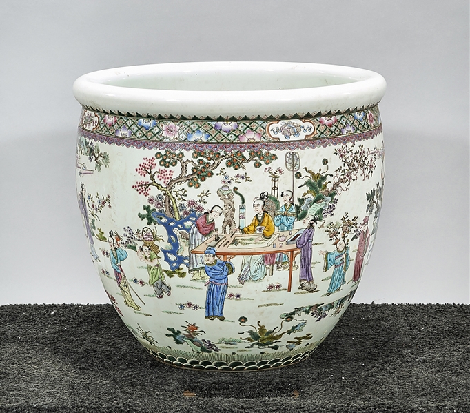 Appraisal: Chinese enameled porcelain jardiniere depicting numerous figures in outdoor settings