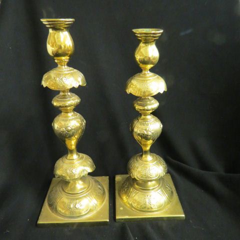 Appraisal: Pair of Brass Sabbath Candlesticks Russian or Polish