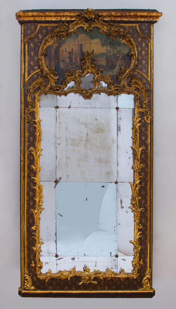 Appraisal: ITALIAN ROCOCO POLYCHROME PAINTED AND PARCEL-GILT TRUMEAU MIRROR x in