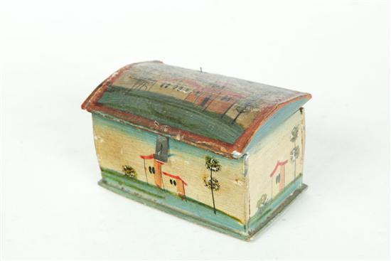 Appraisal: DECORATED DOME-TOP BOX Probably Pennsylvania th century pine Hand painted