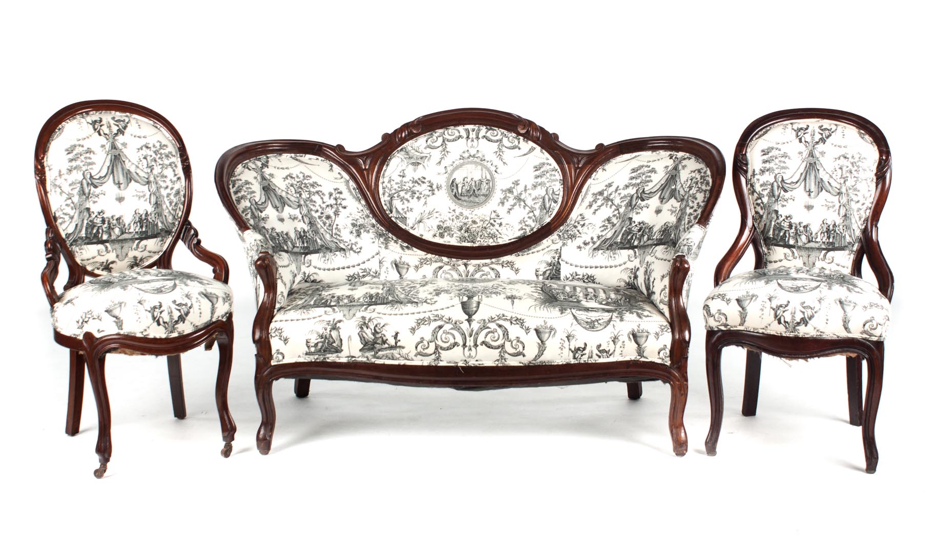 Appraisal: Louis XV style parlor suite mid- th century assembled three-piece