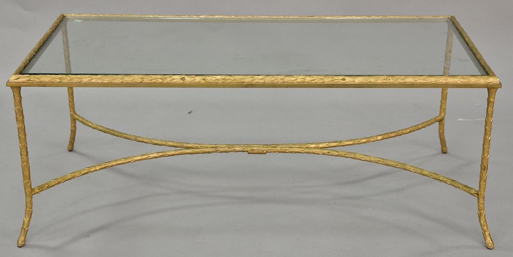 Appraisal: Gilt metal and glass top coffee table length inches Gilt