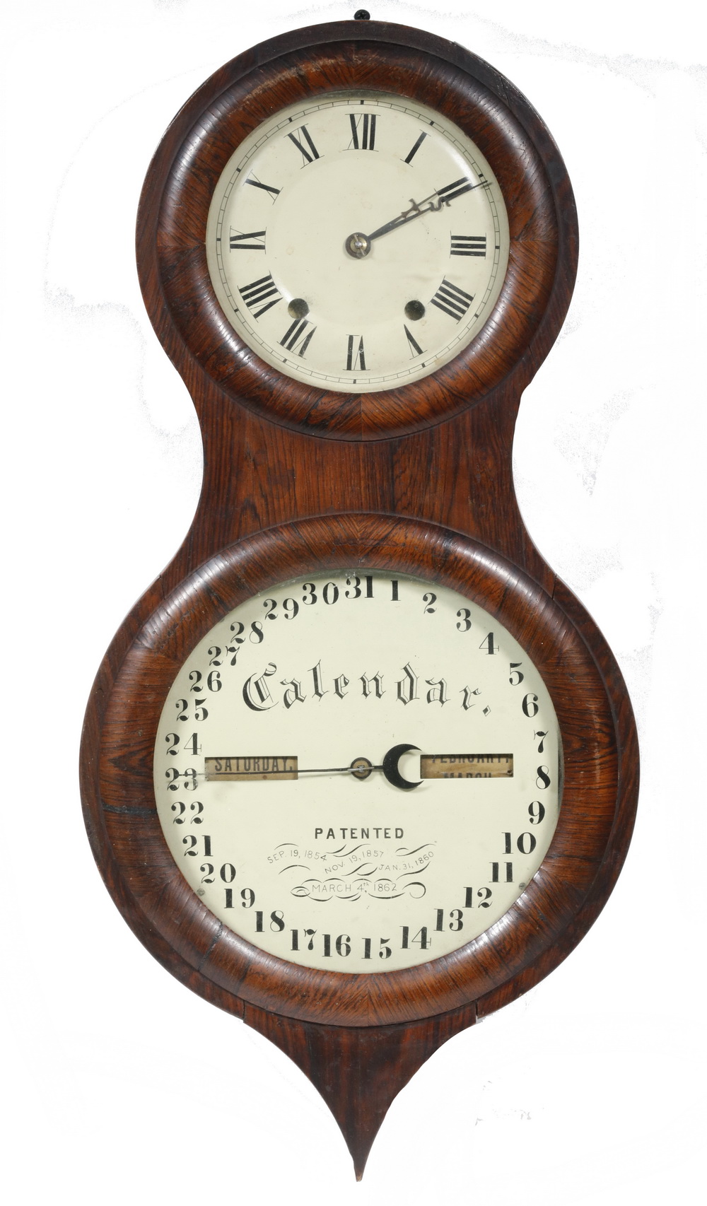 Appraisal: SETH THOMAS CIVIL WAR ERA PEANUT CALENDAR CLOCK Rosewood Case