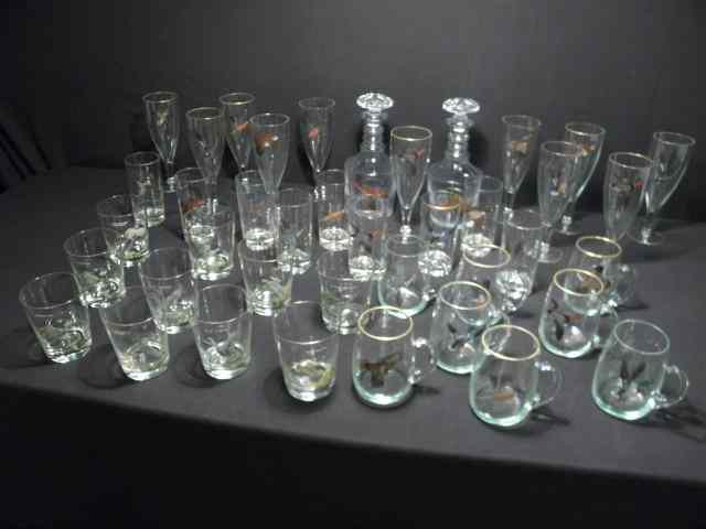 Appraisal: Abercrombie Fitch glassware stemware and decanters hand painted with various