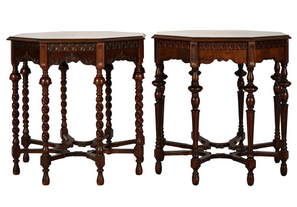 Appraisal: NEAR-PAIR OF OCTAGONAL CENTER TABLES th century of similar design