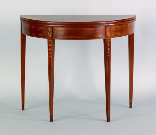 Appraisal: Baltimore Hepplewhite mahogany demilune card table ca with lily of