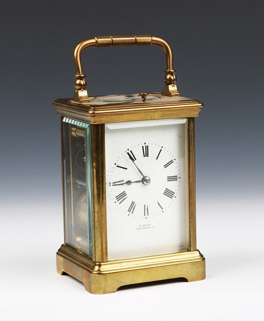 Appraisal: A FRENCH GILT BRASS CASED REPEATER CARRIAGE CLOCK the white