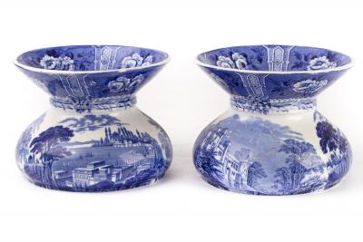 Appraisal: A pair of Cauldon transfer printed blue and white spittoons