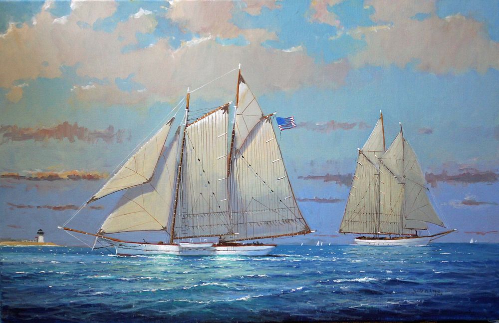 Appraisal: William Lowe Oil on Linen Approaching Nantucket Harbor William Lowe