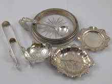 Appraisal: Silver two pin trays a pair of tongs and a