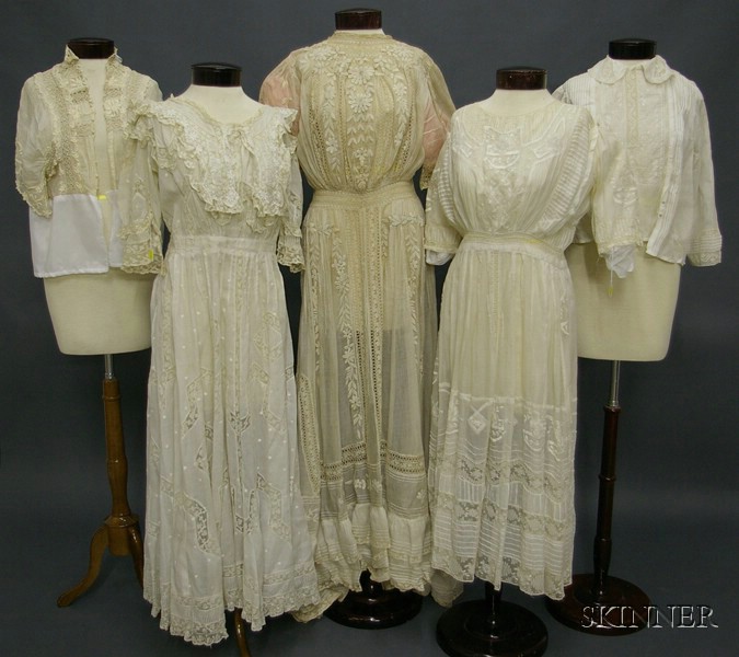 Appraisal: Three Fancy White Lace Embellished Tea Dresses Two Fancy White