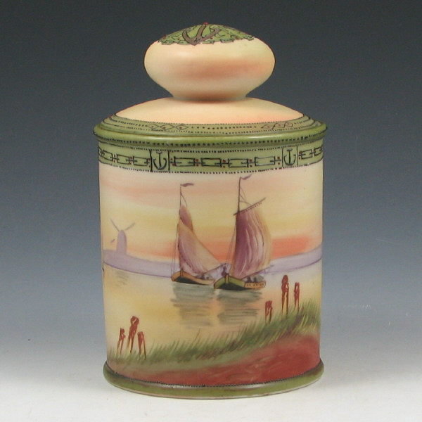 Appraisal: Nippon Hand Painted Lidded Jar w Sailboats Hand painted Nippon