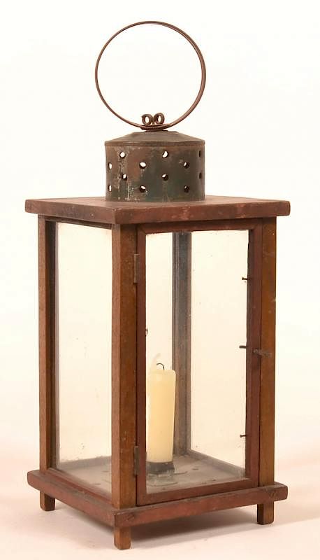 Appraisal: th Century Wood Frame Candle Lantern th Century Wood Frame