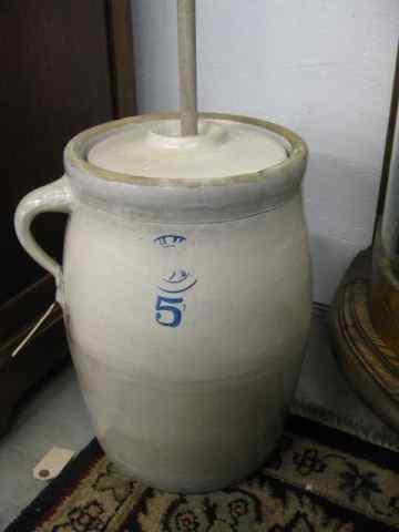 Appraisal: Stone Butter Churn gallon with woodenchurn handled